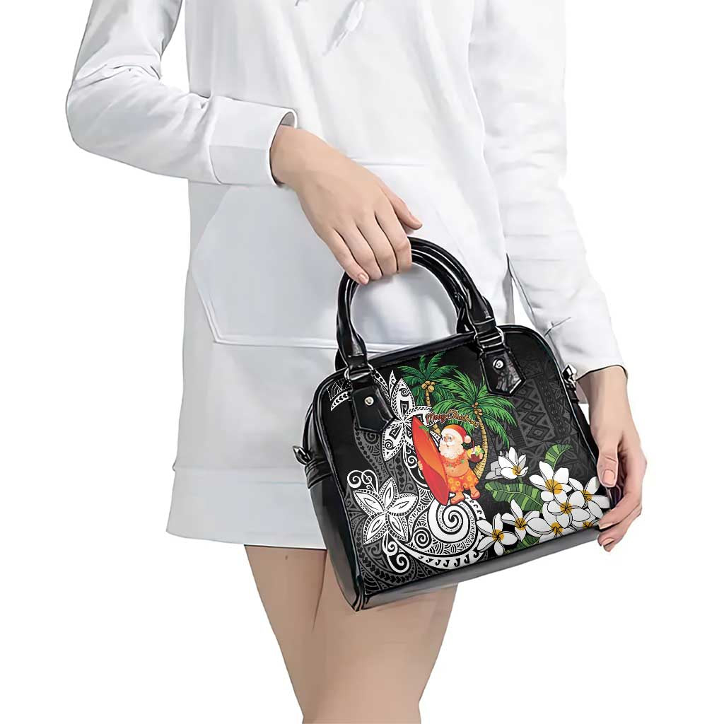 Polynesian Shoulder Handbag Tropical Santa - Plumeria Black Vintage