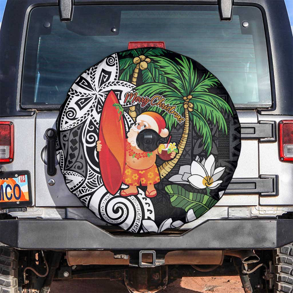Polynesian Spare Tire Cover Tropical Santa - Plumeria Black Vintage LT7 Black - Polynesian Pride