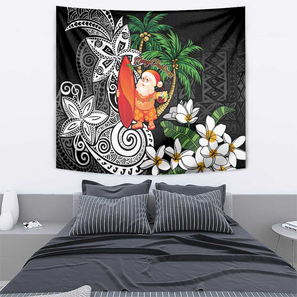 Polynesian Tapestry Tropical Santa - Plumeria Black Vintage
