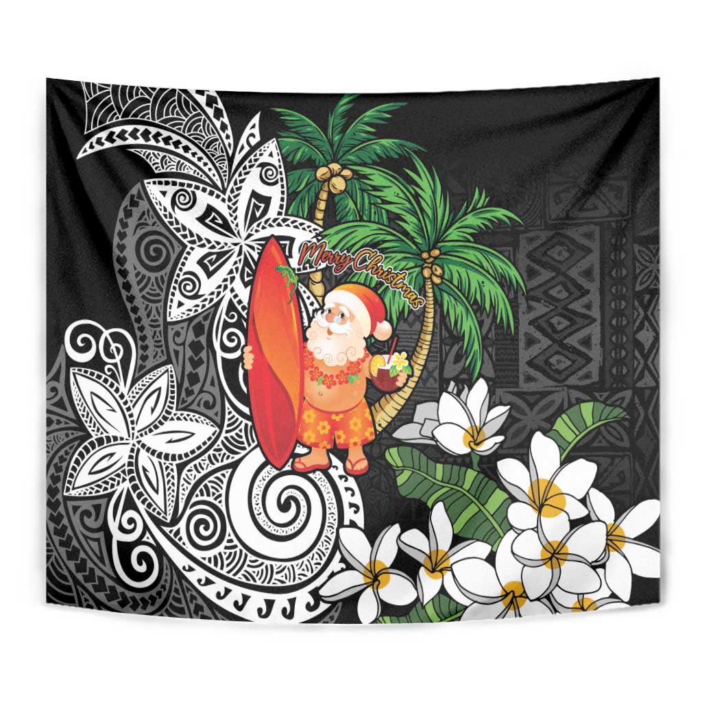 Polynesian Tapestry Tropical Santa - Plumeria Black Vintage