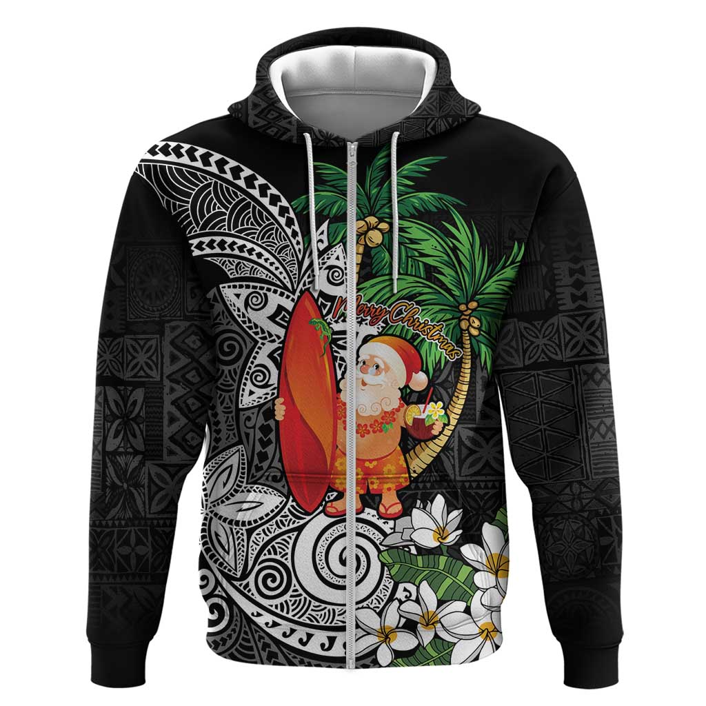 Polynesian Zip Hoodie Tropical Santa - Plumeria Black Vintage LT7 Zip Hoodie Black - Polynesian Pride