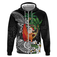 Polynesian Zip Hoodie Tropical Santa - Plumeria Black Vintage LT7 Zip Hoodie Black - Polynesian Pride