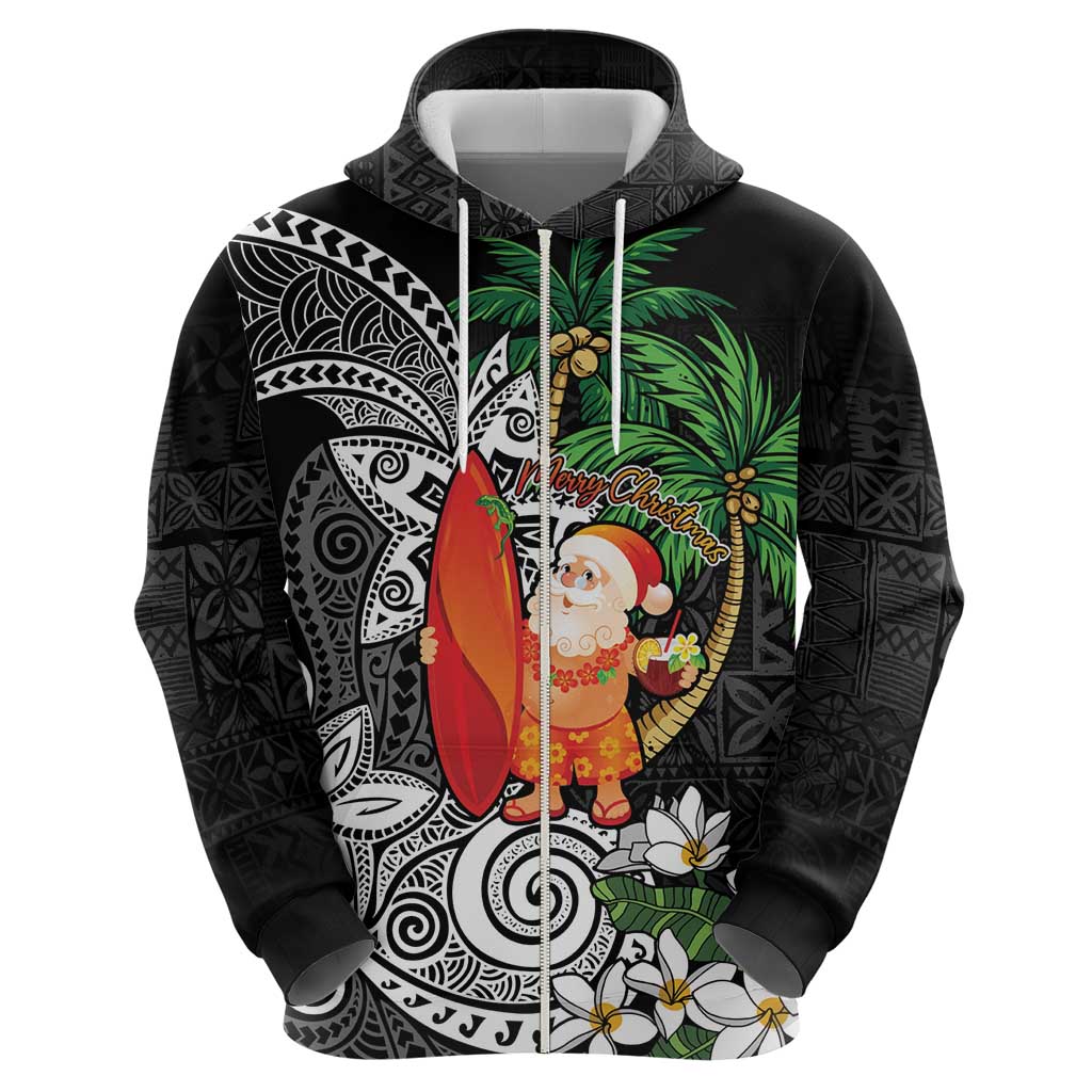 Polynesian Zip Hoodie Tropical Santa - Plumeria Black Vintage LT7 - Polynesian Pride