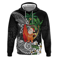 Polynesian Zip Hoodie Tropical Santa - Plumeria Black Vintage LT7 Pullover Hoodie Black - Polynesian Pride