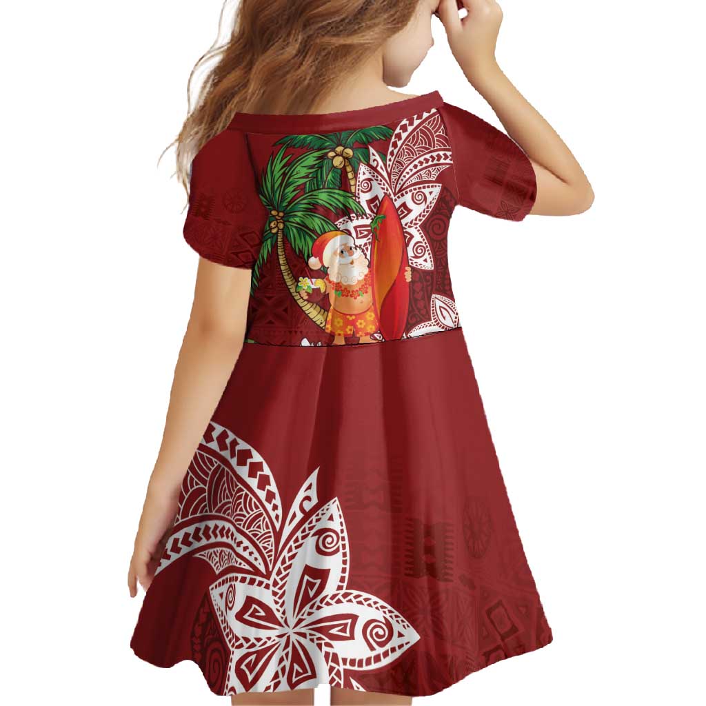 Polynesian Family Matching Long Sleeve Bodycon Dress and Hawaiian Shirt Tropical Santa - Plumeria Red Vintage
