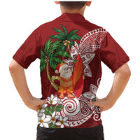 Polynesian Family Matching Mermaid Dress and Hawaiian Shirt Tropical Santa - Plumeria Red Vintage