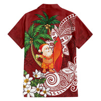 Polynesian Family Matching Off Shoulder Short Dress and Hawaiian Shirt Tropical Santa - Plumeria Red Vintage LT7 - Polynesian Pride