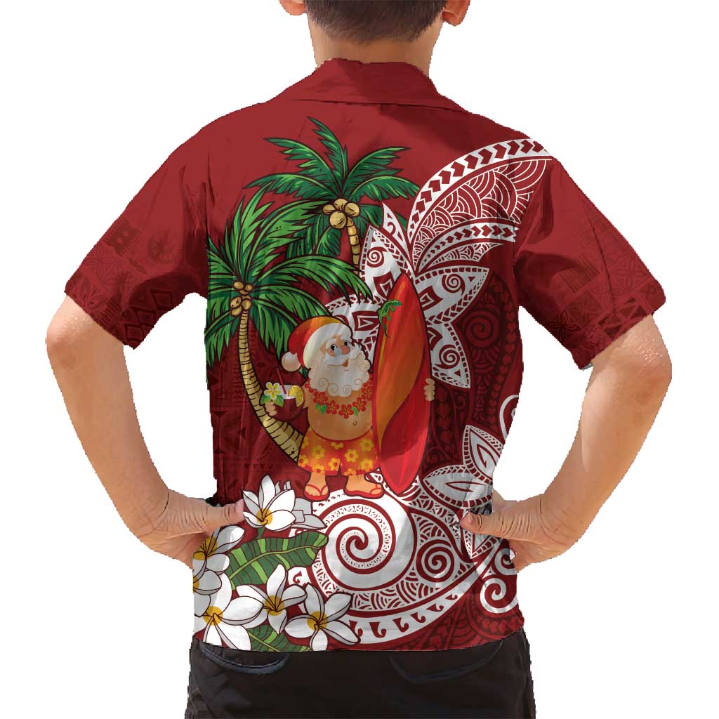 Polynesian Family Matching Tank Maxi Dress and Hawaiian Shirt Tropical Santa - Plumeria Red Vintage LT7 - Polynesian Pride