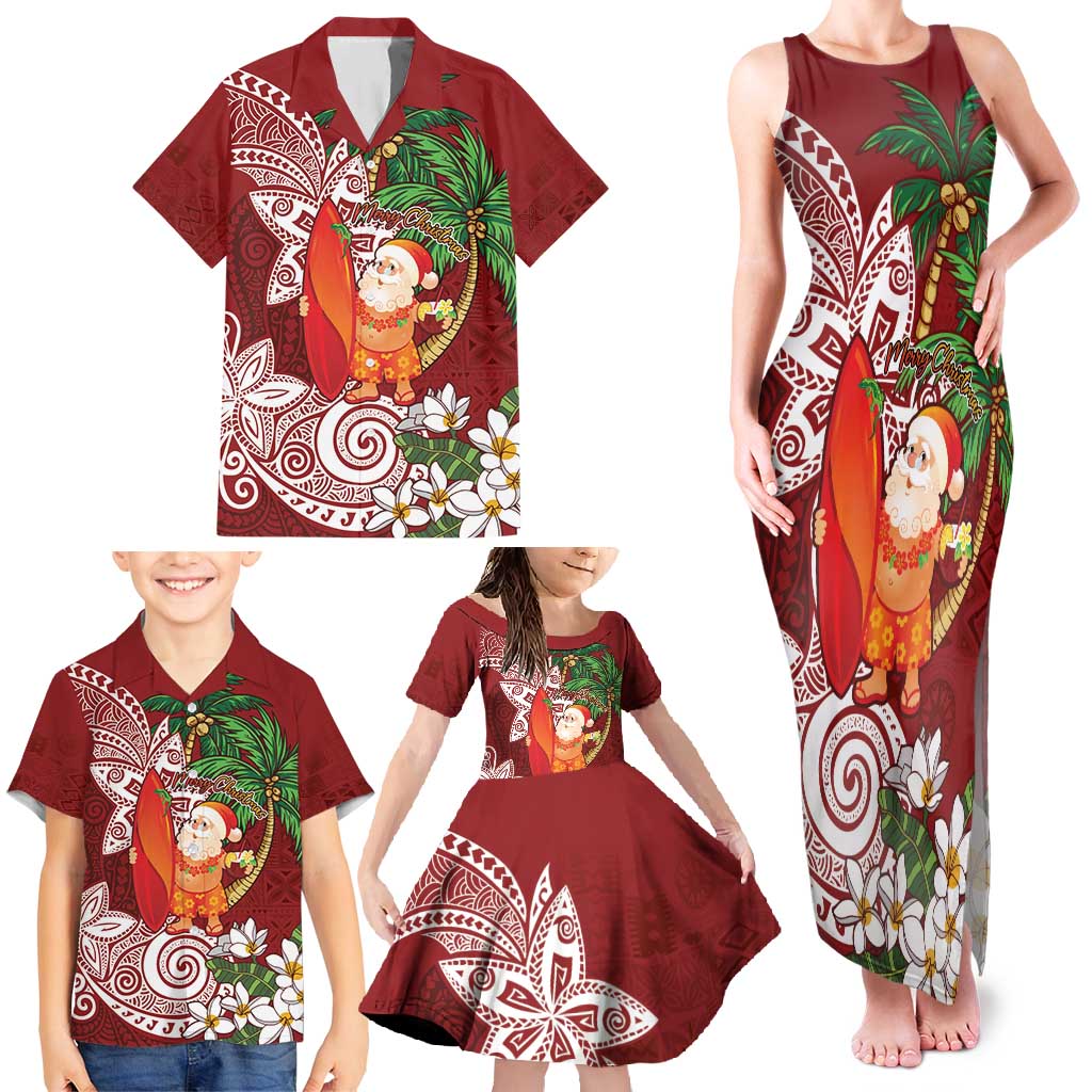Polynesian Family Matching Tank Maxi Dress and Hawaiian Shirt Tropical Santa - Plumeria Red Vintage LT7 - Polynesian Pride