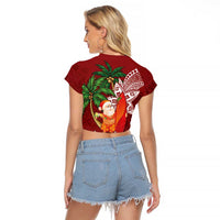 Polynesian Raglan Cropped T Shirt Tropical Santa - Plumeria Red Vintage