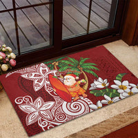 Polynesian Rubber Doormat Tropical Santa - Plumeria Red Vintage