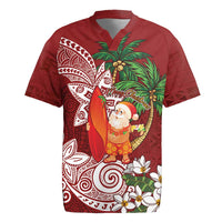 Polynesian Rugby Jersey Tropical Santa - Plumeria Red Vintage LT7 Red - Polynesian Pride