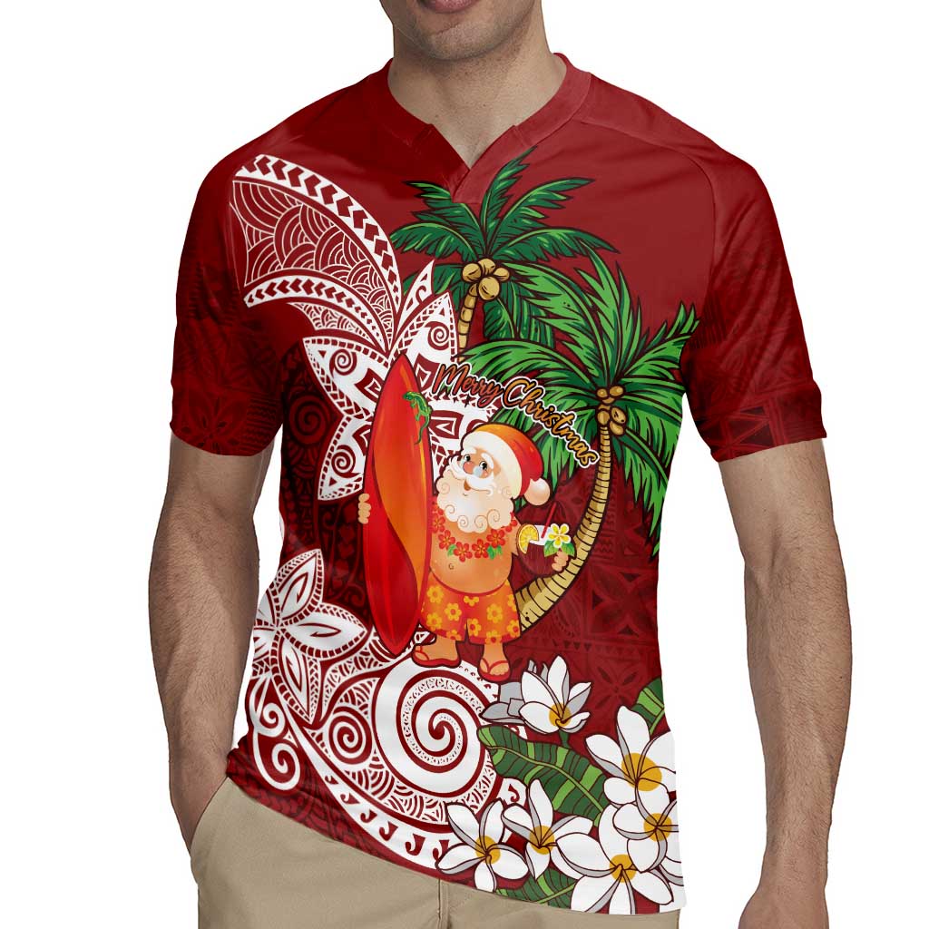 Polynesian Rugby Jersey Tropical Santa - Plumeria Red Vintage LT7 - Polynesian Pride