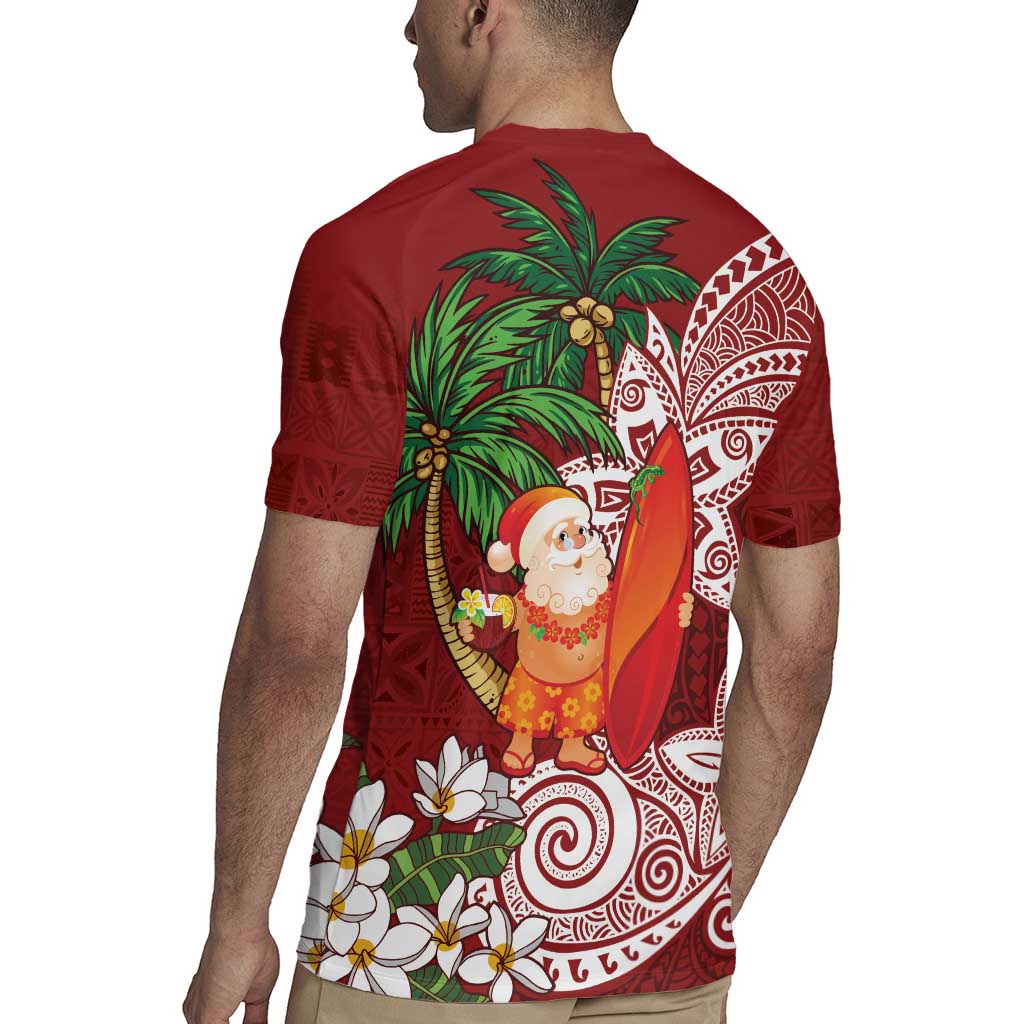 Polynesian Rugby Jersey Tropical Santa - Plumeria Red Vintage LT7 - Polynesian Pride
