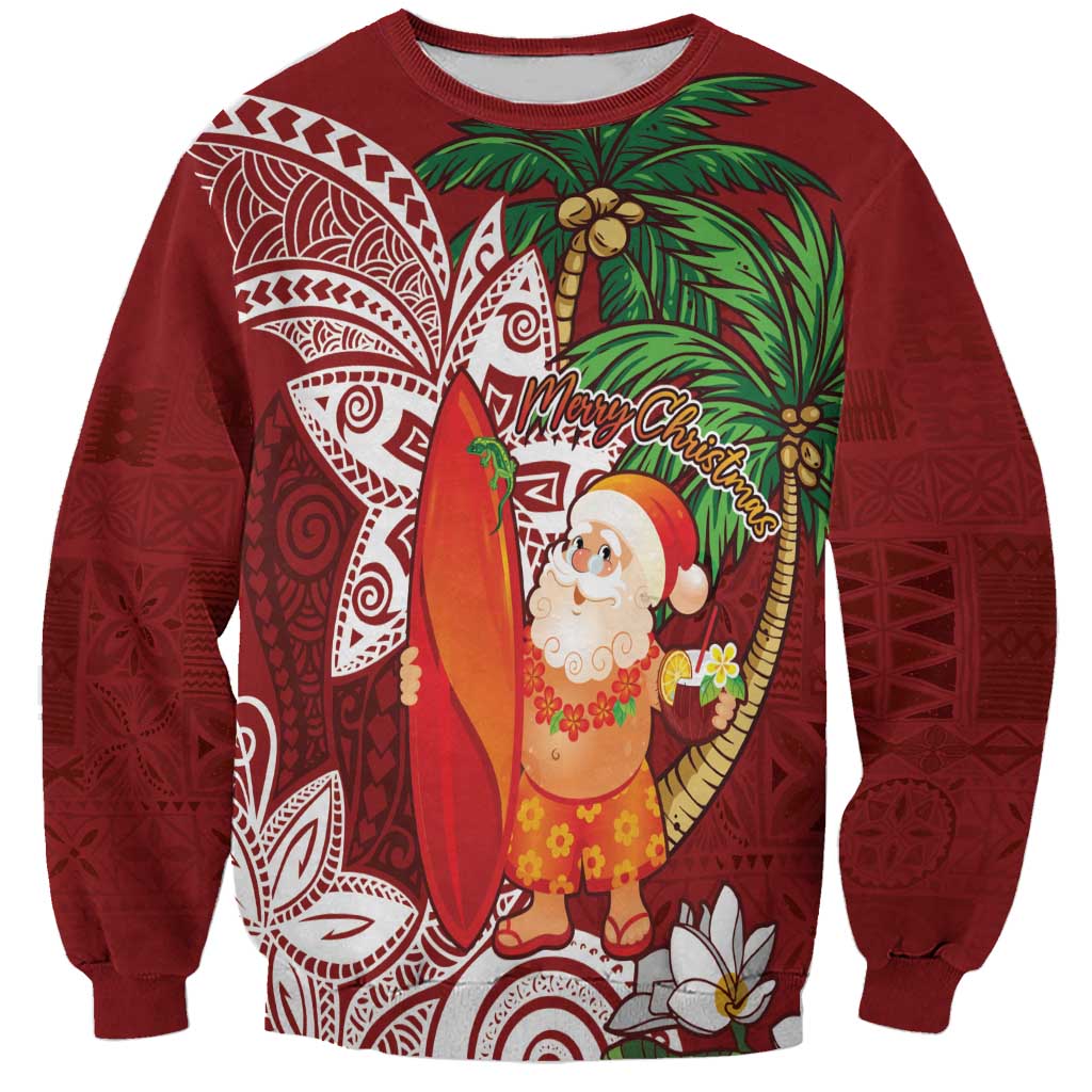 Polynesian Sweatshirt Tropical Santa - Plumeria Red Vintage LT7 Unisex Red - Polynesian Pride