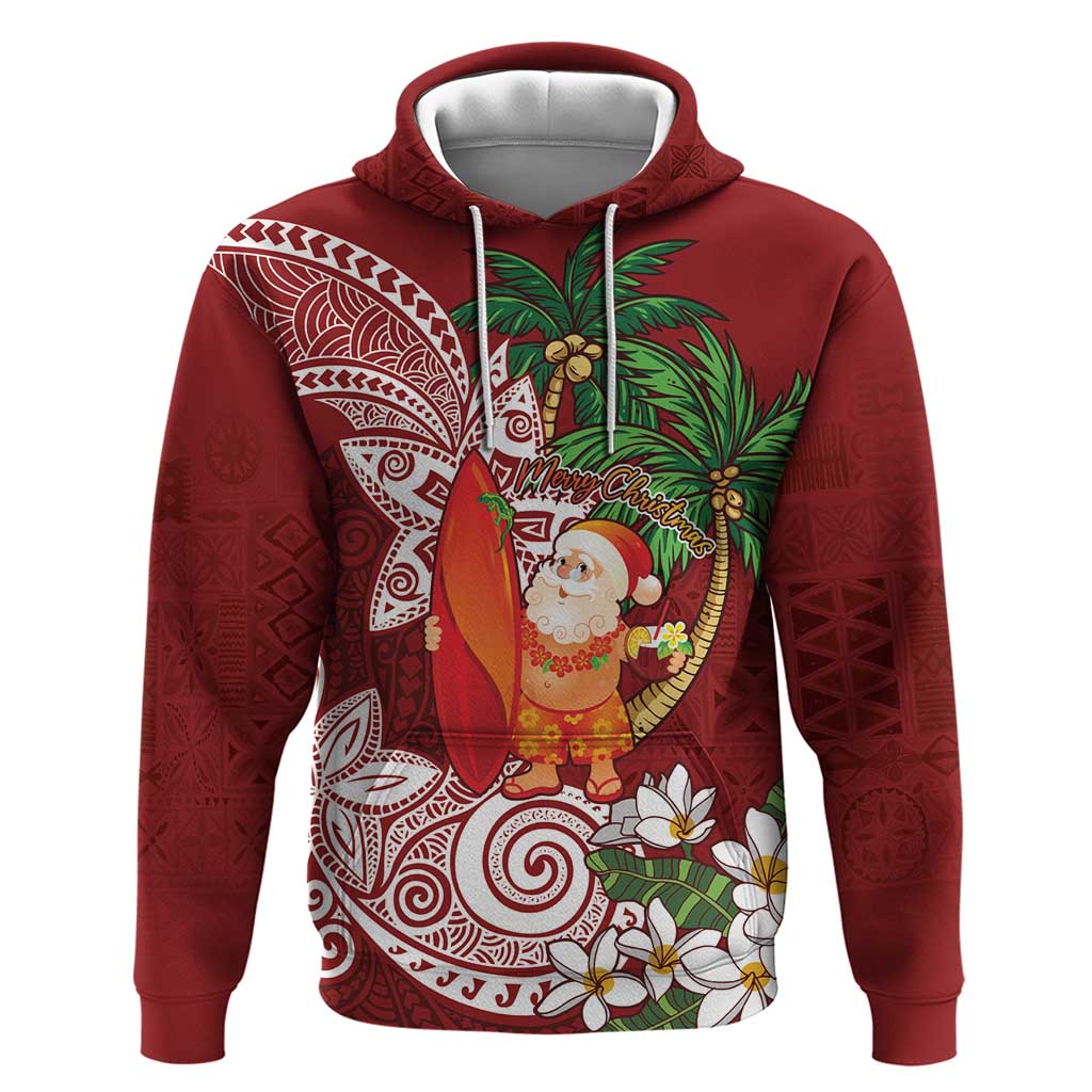 Polynesian Zip Hoodie Tropical Santa - Plumeria Red Vintage LT7 Pullover Hoodie Red - Polynesian Pride