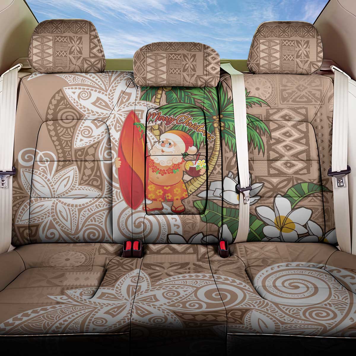 Polynesian Back Car Seat Cover Tropical Santa - Plumeria Beige Vintage LT7 One Size Beige - Polynesian Pride