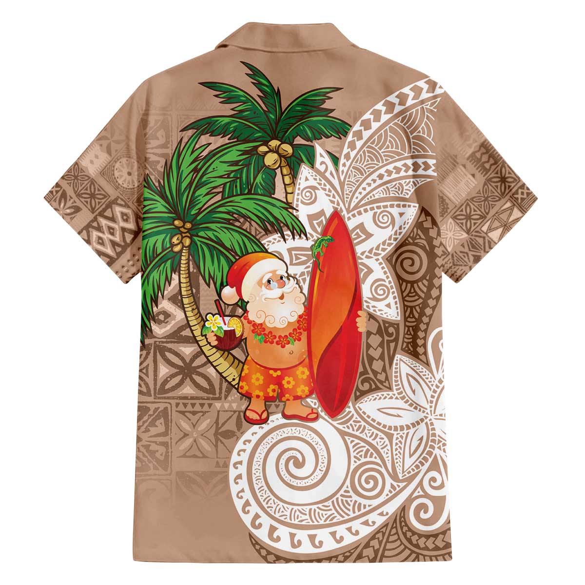 Polynesian Family Matching Off The Shoulder Long Sleeve Dress and Hawaiian Shirt Tropical Santa - Plumeria Beige Vintage LT7 - Polynesian Pride