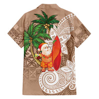 Polynesian Family Matching Off Shoulder Short Dress and Hawaiian Shirt Tropical Santa - Plumeria Beige Vintage LT7 - Polynesian Pride