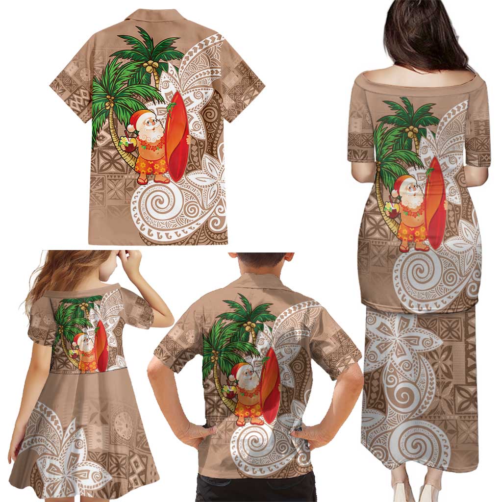 Polynesian Family Matching Puletasi and Hawaiian Shirt Tropical Santa - Plumeria Beige Vintage LT7 - Polynesian Pride