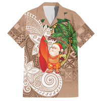 Polynesian Family Matching Puletasi and Hawaiian Shirt Tropical Santa - Plumeria Beige Vintage LT7 Dad's Shirt - Short Sleeve Beige - Polynesian Pride