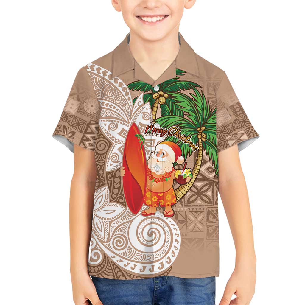 Polynesian Family Matching Puletasi and Hawaiian Shirt Tropical Santa - Plumeria Beige Vintage LT7 Son's Shirt Beige - Polynesian Pride