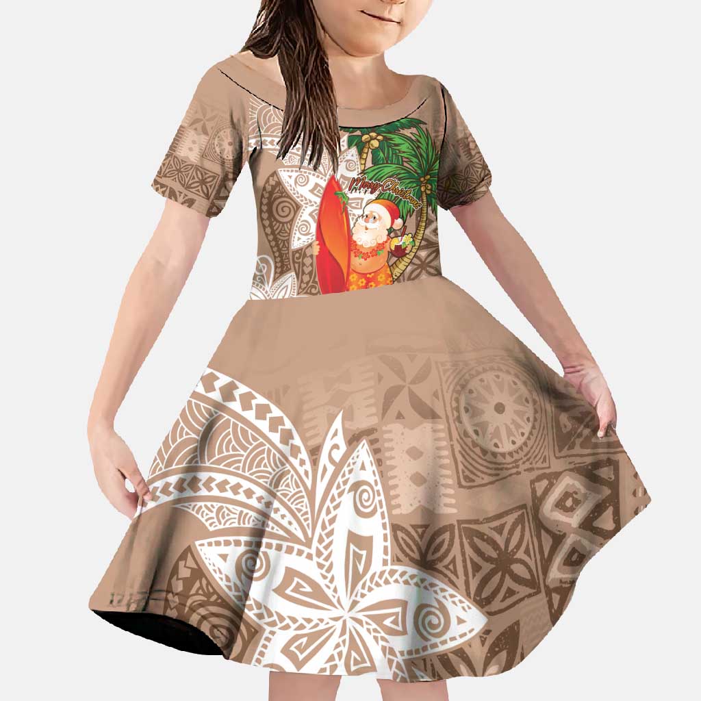 Polynesian Family Matching Tank Maxi Dress and Hawaiian Shirt Tropical Santa - Plumeria Beige Vintage LT7 Daughter's Dress Beige - Polynesian Pride