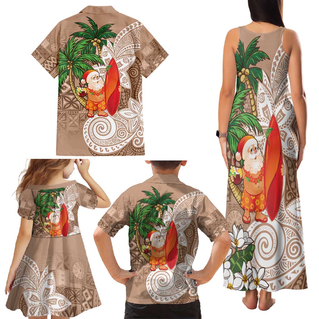 Polynesian Family Matching Tank Maxi Dress and Hawaiian Shirt Tropical Santa - Plumeria Beige Vintage LT7 - Polynesian Pride