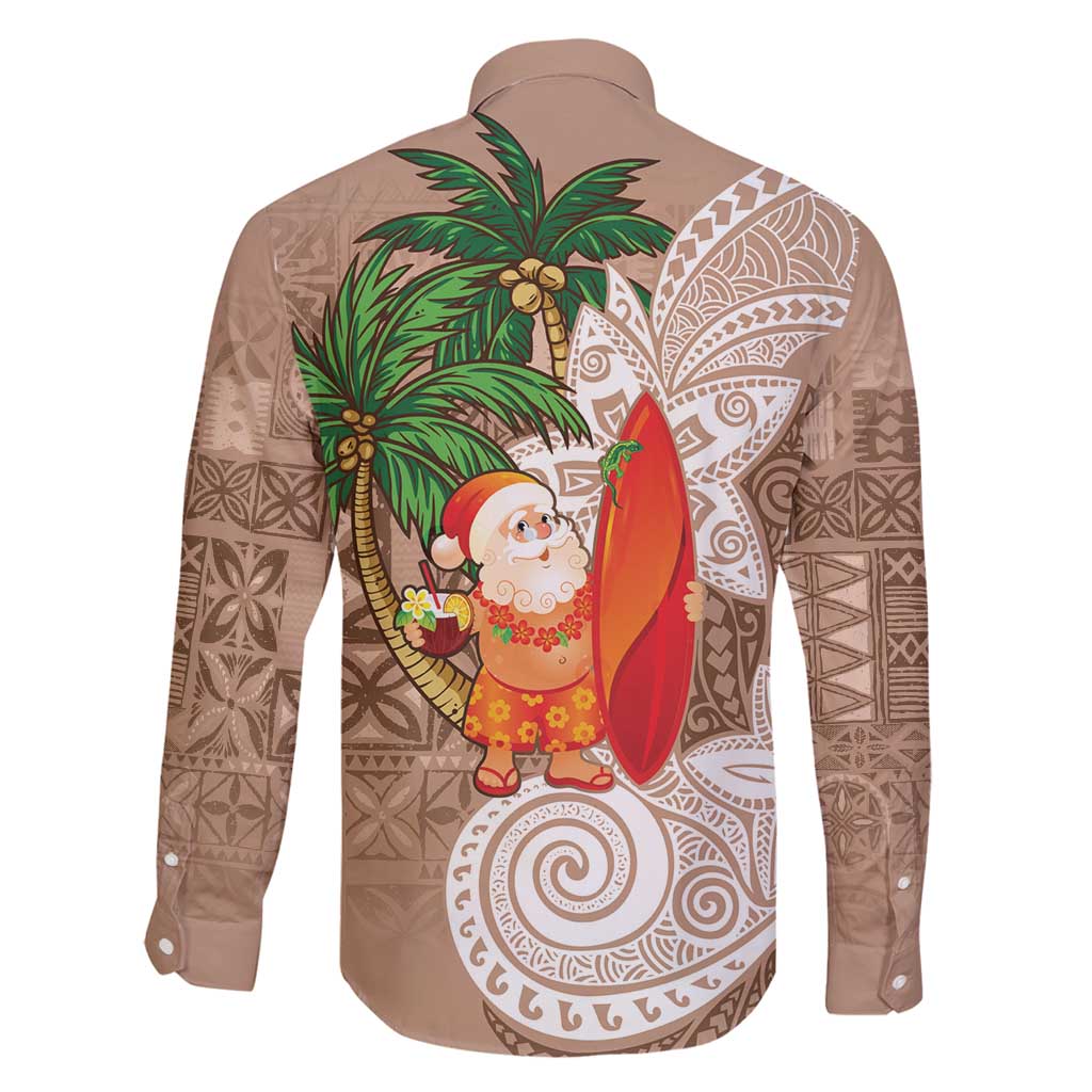 Polynesian Family Matching Tank Maxi Dress and Hawaiian Shirt Tropical Santa - Plumeria Beige Vintage LT7 - Polynesian Pride