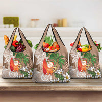 Polynesian Grocery Bag Tropical Santa - Plumeria Beige Vintage