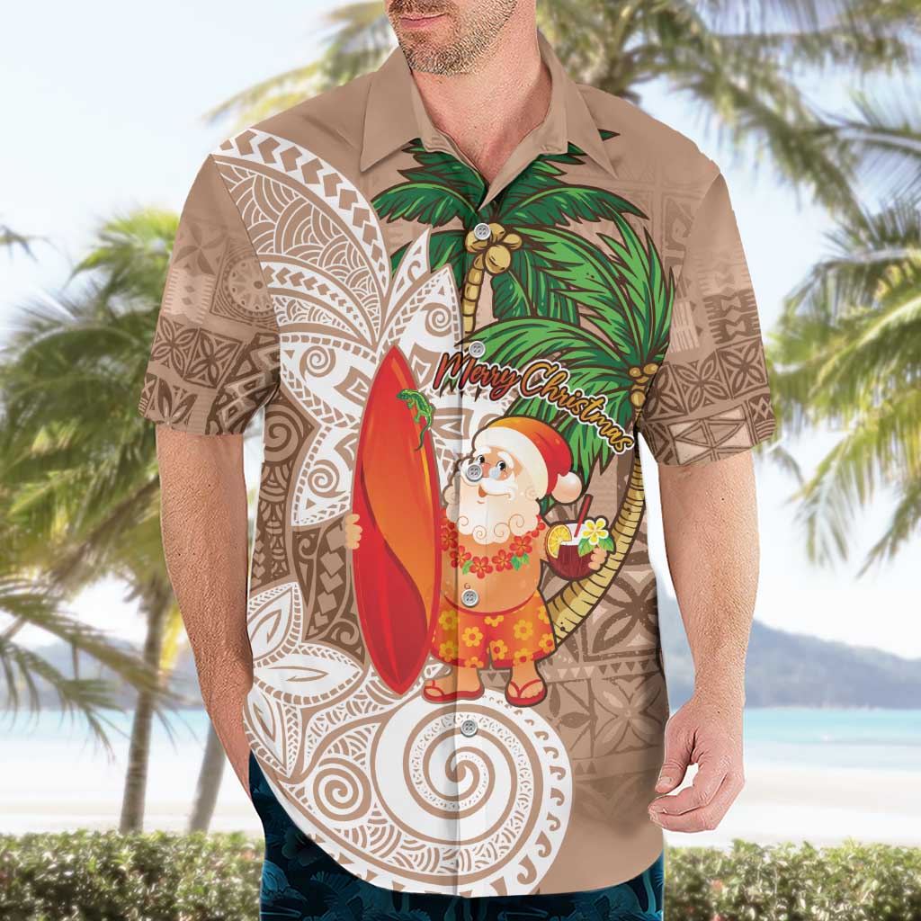 Polynesian Hawaiian Shirt Tropical Santa - Plumeria Beige Vintage LT7 - Polynesian Pride