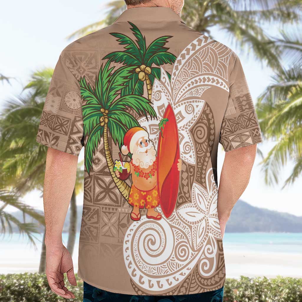 Polynesian Hawaiian Shirt Tropical Santa - Plumeria Beige Vintage LT7 - Polynesian Pride