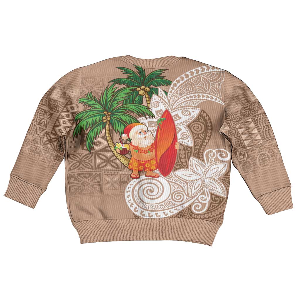 Polynesian Kid Ugly Christmas Sweater Tropical Santa - Plumeria Beige Vintage LT7 - Polynesian Pride
