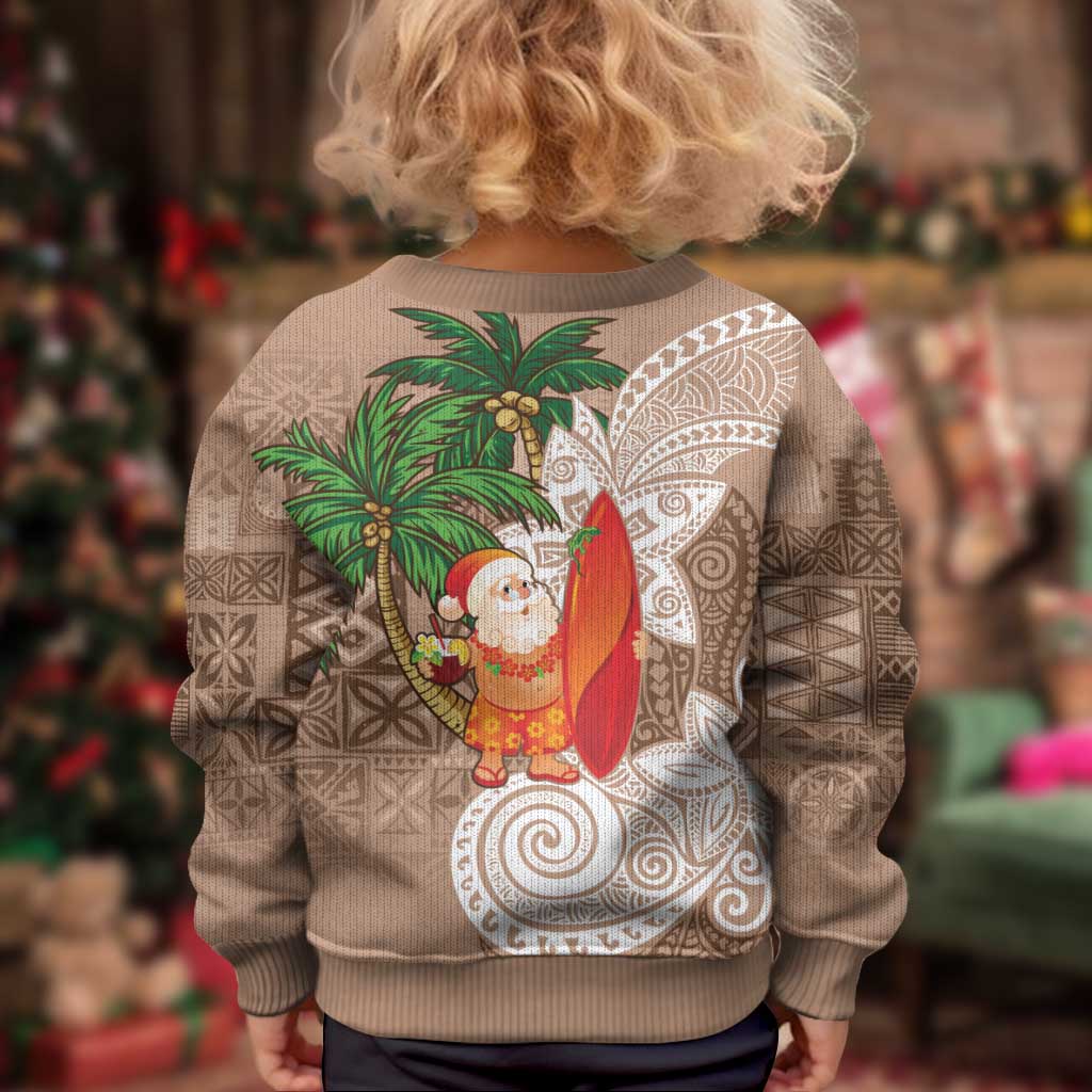 Polynesian Kid Ugly Christmas Sweater Tropical Santa - Plumeria Beige Vintage LT7 - Polynesian Pride