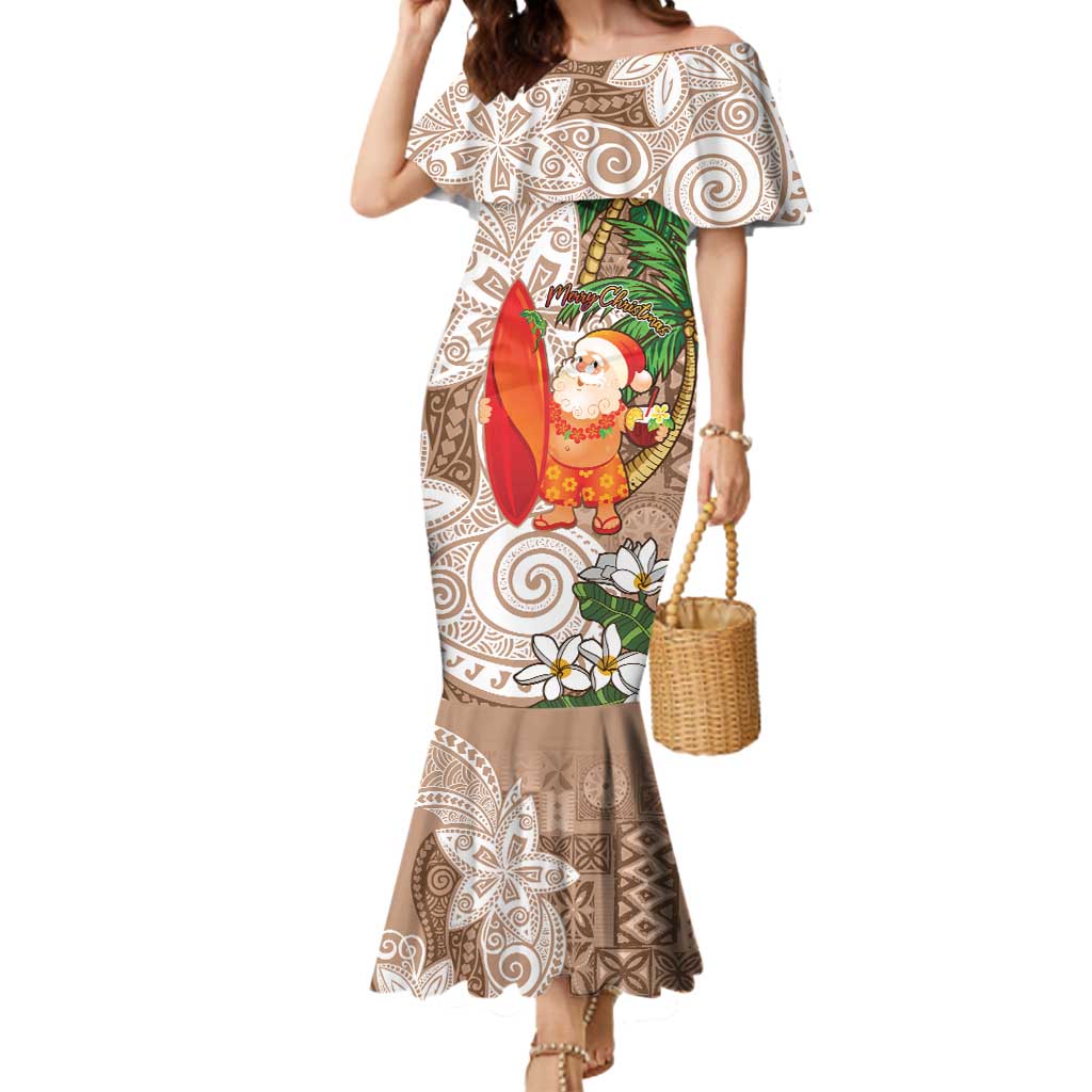 Polynesian Mermaid Dress Tropical Santa - Plumeria Beige Vintage LT7 Women Beige - Polynesian Pride