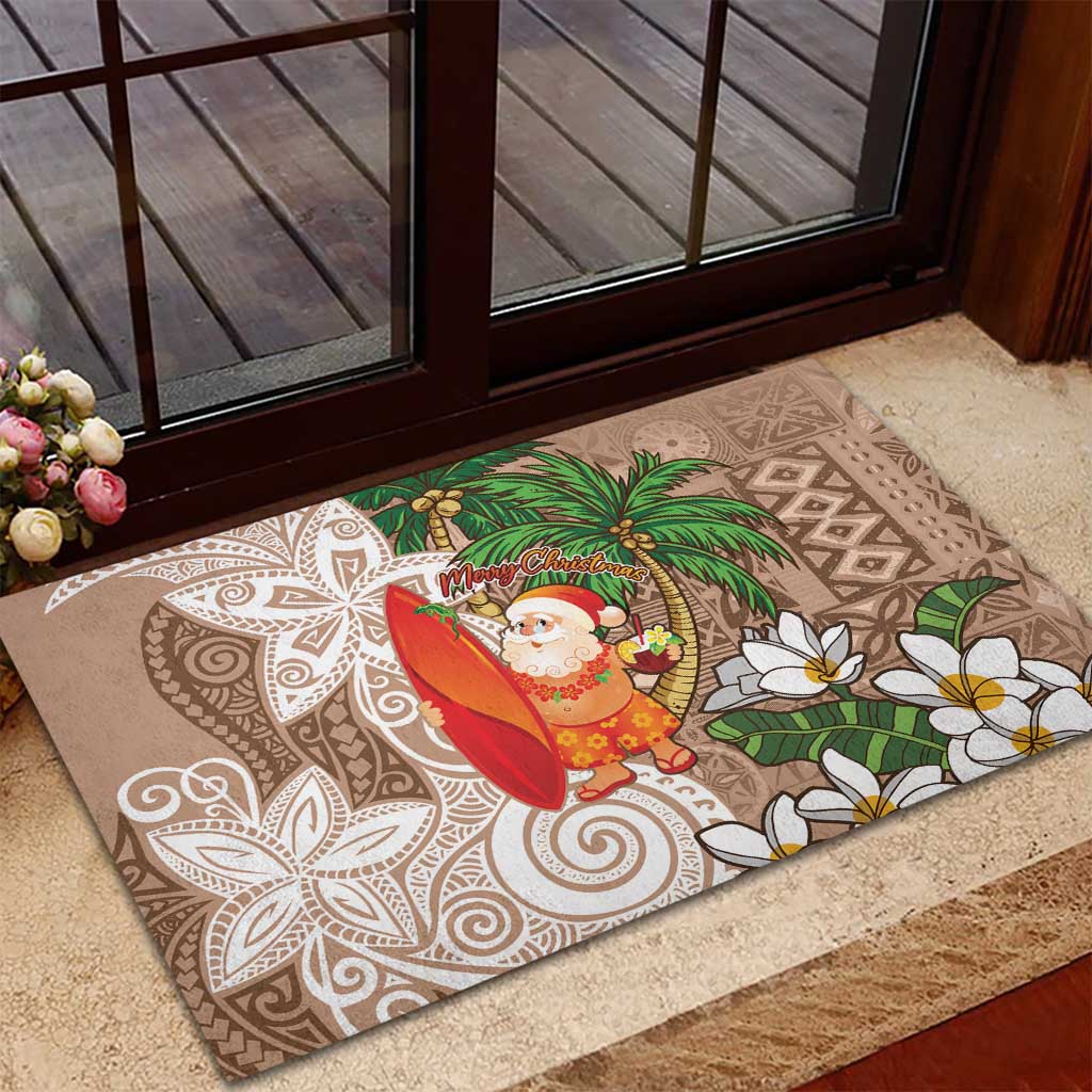 Polynesian Rubber Doormat Tropical Santa - Plumeria Beige Vintage
