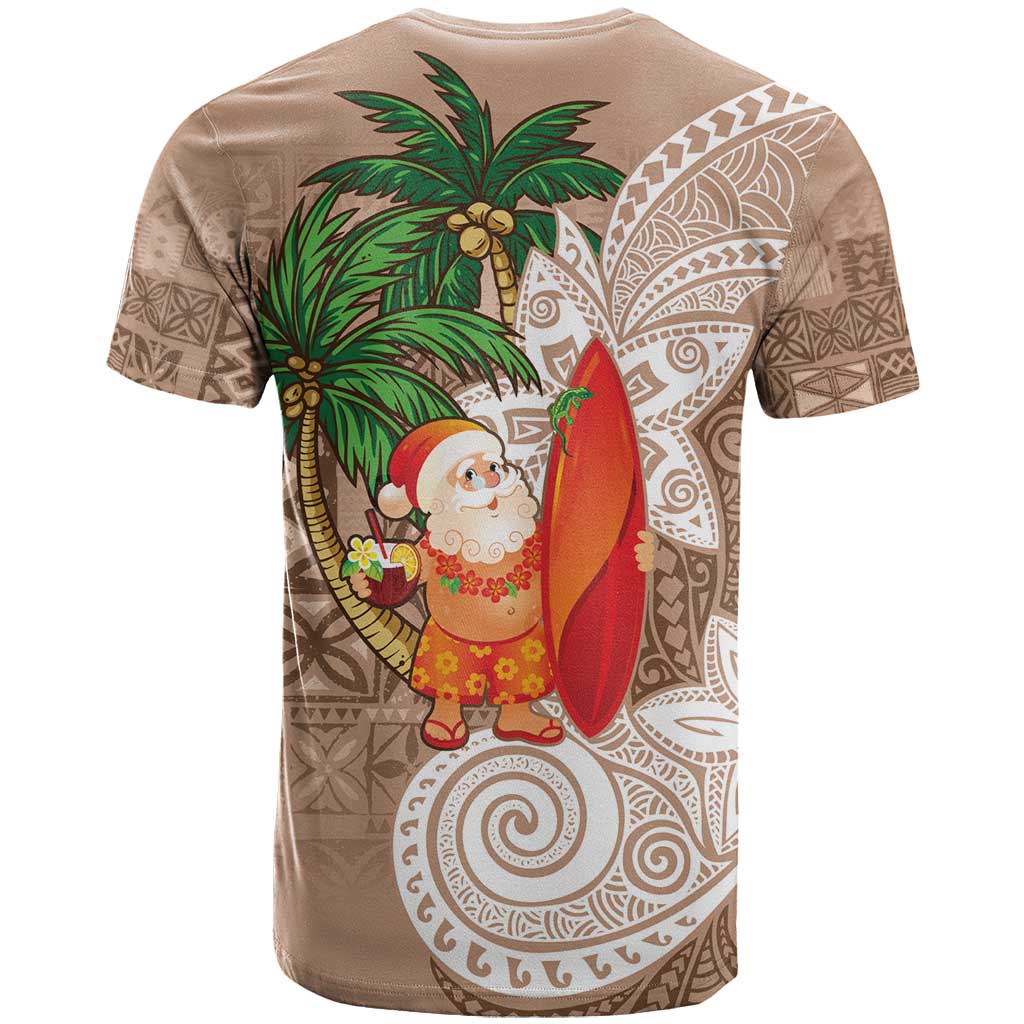 Polynesian T Shirt Tropical Santa - Plumeria Beige Vintage