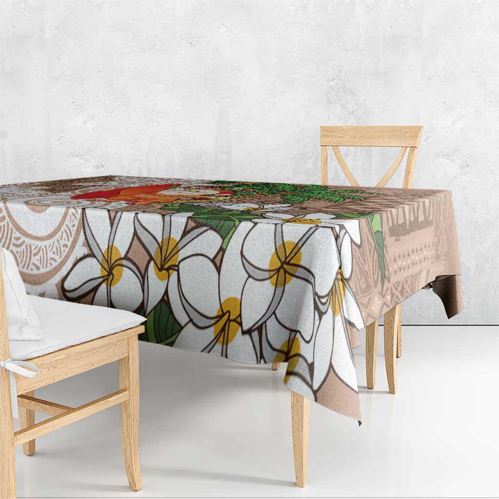 Polynesian Tablecloth Tropical Santa - Plumeria Beige Vintage