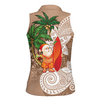 Polynesian Women Sleeveless Polo Shirt Tropical Santa - Plumeria Beige Vintage