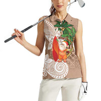 Polynesian Women Sleeveless Polo Shirt Tropical Santa - Plumeria Beige Vintage