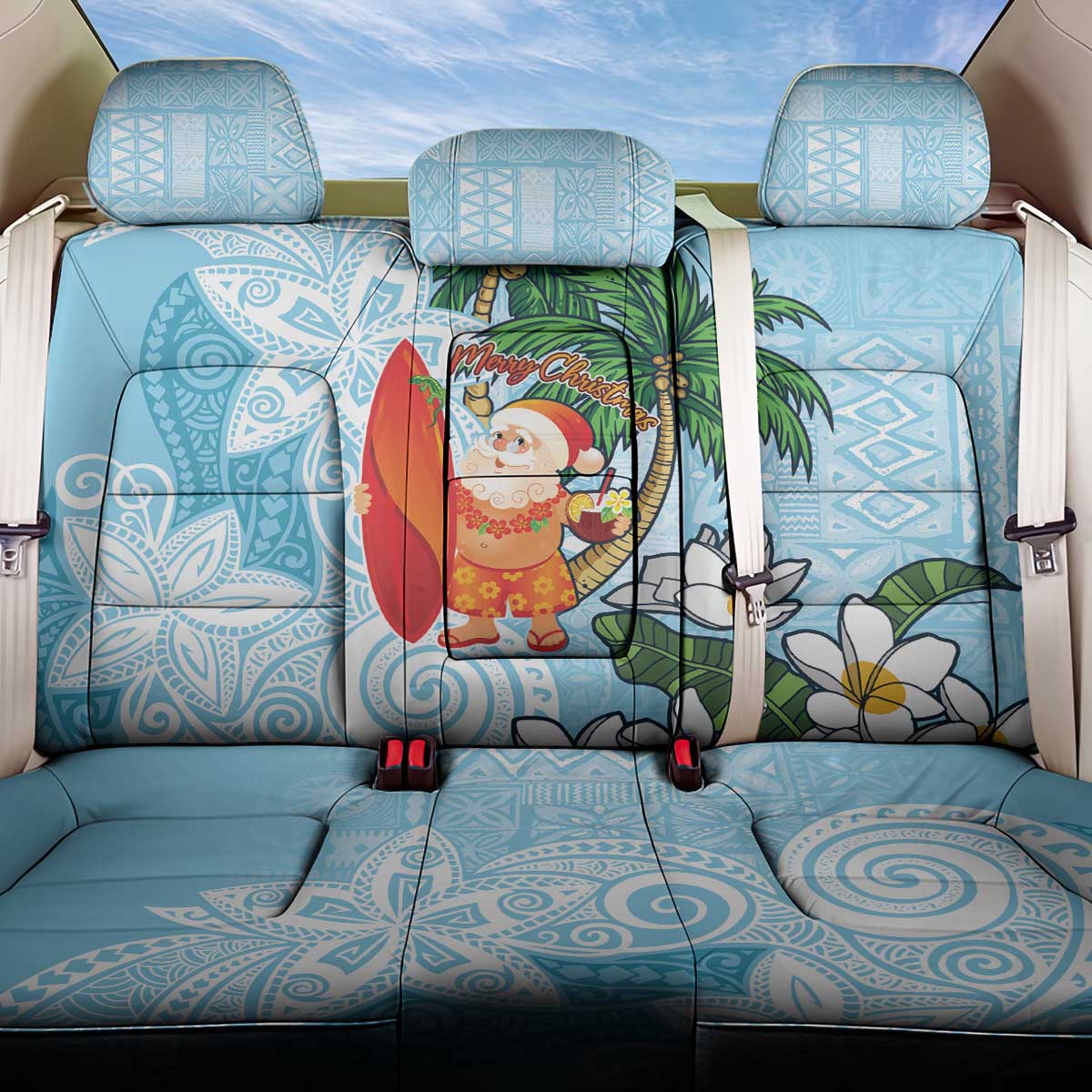 Polynesian Back Car Seat Cover Tropical Santa - Plumeria Turquoise Vintage LT7 One Size Turquoise - Polynesian Pride