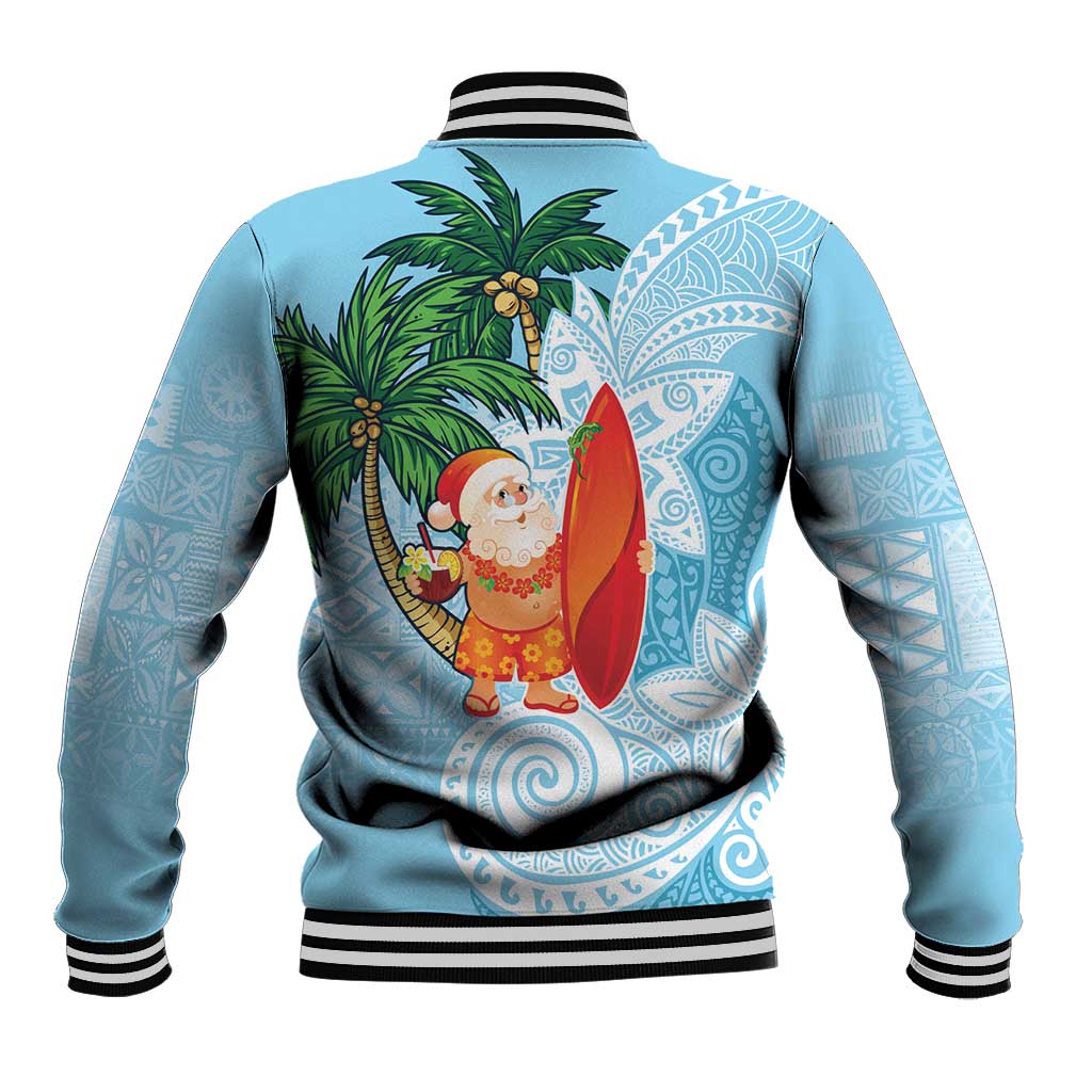 Polynesian Baseball Jacket Tropical Santa - Plumeria Turquoise Vintage