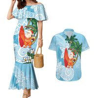 Polynesian Couples Matching Mermaid Dress and Hawaiian Shirt Tropical Santa - Plumeria Turquoise Vintage LT7 Turquoise - Polynesian Pride