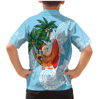 Polynesian Family Matching Mermaid Dress and Hawaiian Shirt Tropical Santa - Plumeria Turquoise Vintage