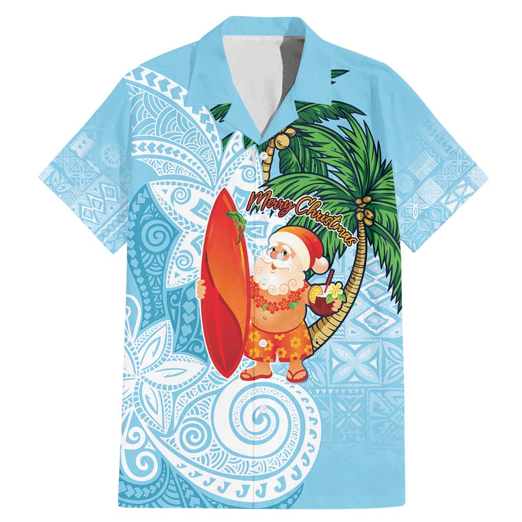 Polynesian Family Matching Mermaid Dress and Hawaiian Shirt Tropical Santa - Plumeria Turquoise Vintage