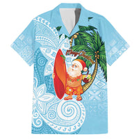 Polynesian Family Matching Off The Shoulder Long Sleeve Dress and Hawaiian Shirt Tropical Santa - Plumeria Turquoise Vintage LT7 Dad's Shirt - Short Sleeve Turquoise - Polynesian Pride