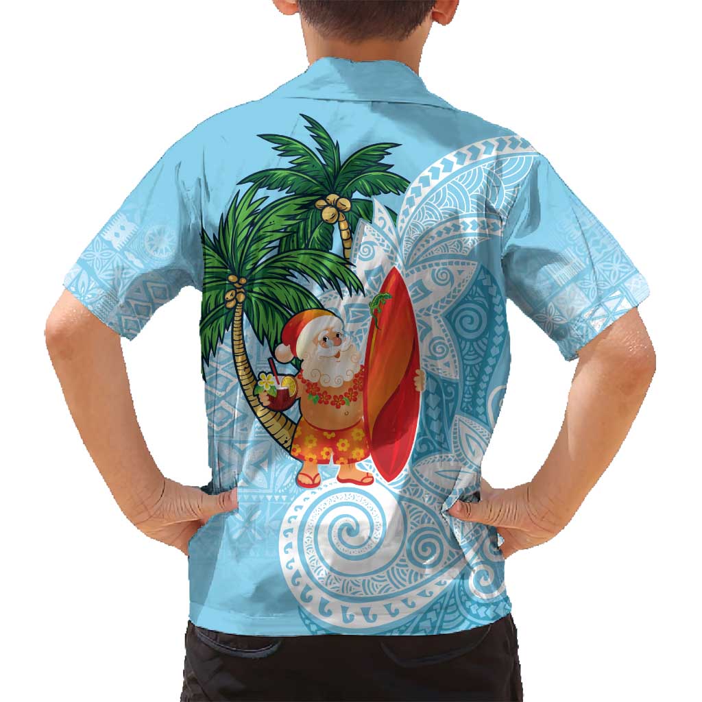 Polynesian Family Matching Off Shoulder Short Dress and Hawaiian Shirt Tropical Santa - Plumeria Turquoise Vintage LT7 - Polynesian Pride