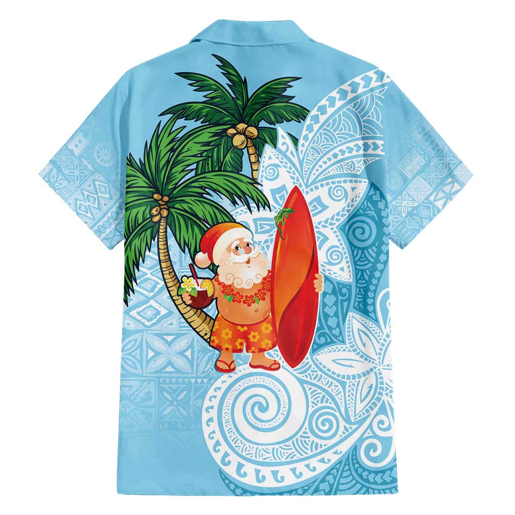 Polynesian Family Matching Off Shoulder Short Dress and Hawaiian Shirt Tropical Santa - Plumeria Turquoise Vintage LT7 - Polynesian Pride