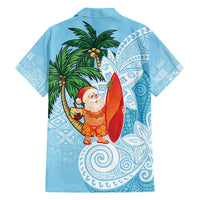 Polynesian Family Matching Off Shoulder Short Dress and Hawaiian Shirt Tropical Santa - Plumeria Turquoise Vintage LT7 - Polynesian Pride