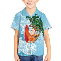 Polynesian Family Matching Puletasi and Hawaiian Shirt Tropical Santa - Plumeria Turquoise Vintage LT7 Son's Shirt Turquoise - Polynesian Pride